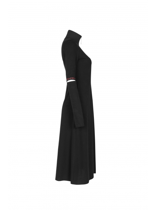 High Collar Cross Zipper Embroidery Logo Hollow-Out Elbow Black Long Gothic Knitted Coat