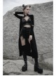 High Collar Cross Zipper Embroidery Logo Hollow-Out Elbow Black Long Gothic Knitted Coat