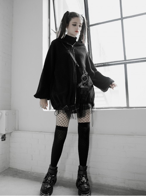 Clown Hat Rabbit Backpack Elastic Rope Black Punk Velvet Coat