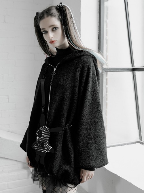 Clown Hat Rabbit Backpack Elastic Rope Black Punk Velvet Coat