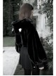 Stereo Ear Fluffy Ball Tail Plush Ball Button Drawstring Hem Elastic Strap Cuff Black Punk Short Coat