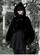 Stereo Ear Fluffy Ball Tail Plush Ball Button Drawstring Hem Elastic Strap Cuff Black Punk Short Coat