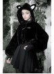 Stereo Ear Fluffy Ball Tail Plush Ball Button Drawstring Hem Elastic Strap Cuff Black Punk Short Coat