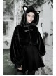 Stereo Ear Fluffy Ball Tail Plush Ball Button Drawstring Hem Elastic Strap Cuff Black Punk Short Coat