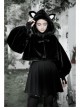 Stereo Ear Fluffy Ball Tail Plush Ball Button Drawstring Hem Elastic Strap Cuff Black Punk Short Coat