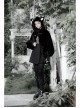 Stereo Ear Fluffy Ball Tail Plush Ball Button Drawstring Hem Elastic Strap Cuff Black Punk Short Coat