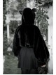 Stereo Ear Fluffy Ball Tail Plush Ball Button Drawstring Hem Elastic Strap Cuff Black Punk Short Coat