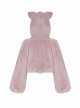 Stereo Ear Fluffy Ball Tail Plush Ball Button Drawstring Hem Elastic Strap Cuff Pink Punk Short Coat