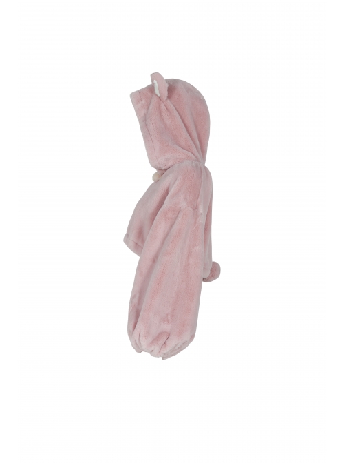 Stereo Ear Fluffy Ball Tail Plush Ball Button Drawstring Hem Elastic Strap Cuff Pink Punk Short Coat