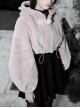 Stereo Ear Fluffy Ball Tail Plush Ball Button Drawstring Hem Elastic Strap Cuff Pink Punk Short Coat