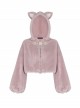 Stereo Ear Fluffy Ball Tail Plush Ball Button Drawstring Hem Elastic Strap Cuff Pink Punk Short Coat