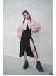 Stereo Ear Fluffy Ball Tail Plush Ball Button Drawstring Hem Elastic Strap Cuff Pink Punk Short Coat