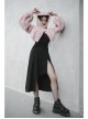 Stereo Ear Fluffy Ball Tail Plush Ball Button Drawstring Hem Elastic Strap Cuff Pink Punk Short Coat