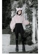 Stereo Ear Fluffy Ball Tail Plush Ball Button Drawstring Hem Elastic Strap Cuff Pink Punk Short Coat