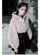 Stereo Ear Fluffy Ball Tail Plush Ball Button Drawstring Hem Elastic Strap Cuff Pink Punk Short Coat