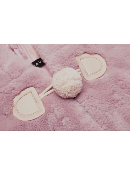 Stereo Ear Fluffy Ball Tail Plush Ball Button Drawstring Hem Elastic Strap Cuff Pink Punk Short Coat