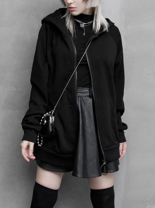 Rabbit Ear Hat Rabbit Pattern Printing Pendant Black Punk Coat