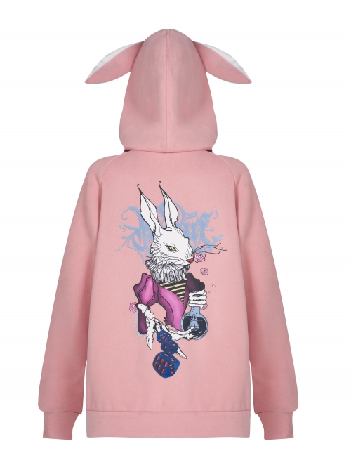 Rabbit Ear Hat Rabbit Pattern Printing Pendant Pink Punk Coat