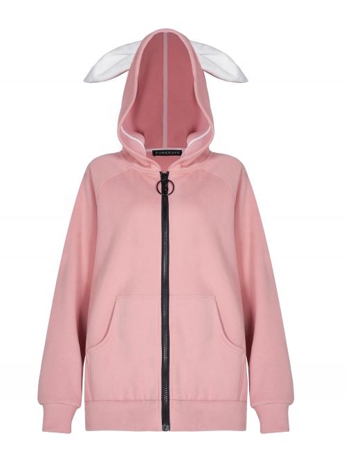 Rabbit Ear Hat Rabbit Pattern Printing Pendant Pink Punk Coat