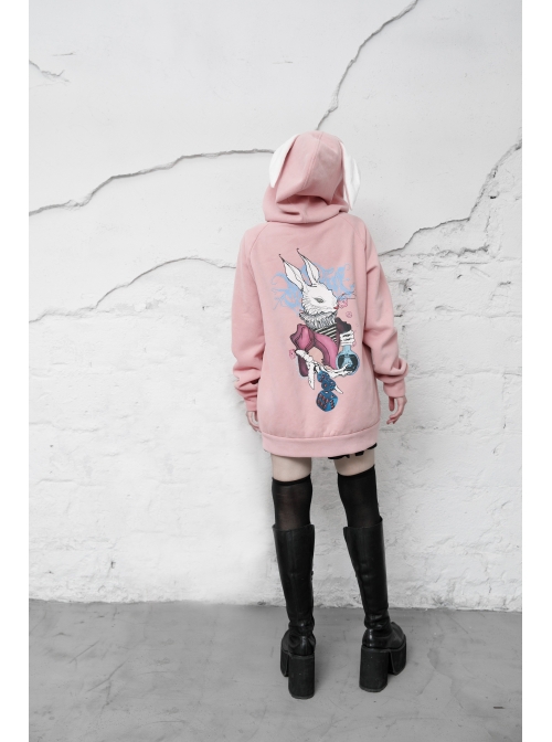 Rabbit Ear Hat Rabbit Pattern Printing Pendant Pink Punk Coat