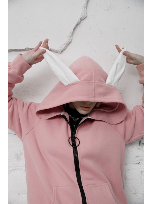 Rabbit Ear Hat Rabbit Pattern Printing Pendant Pink Punk Coat
