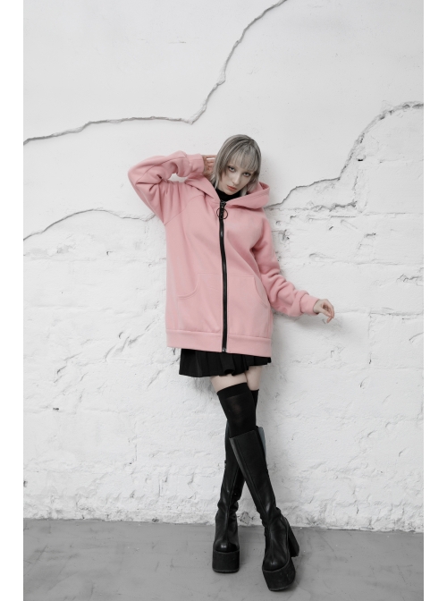 Rabbit Ear Hat Rabbit Pattern Printing Pendant Pink Punk Coat