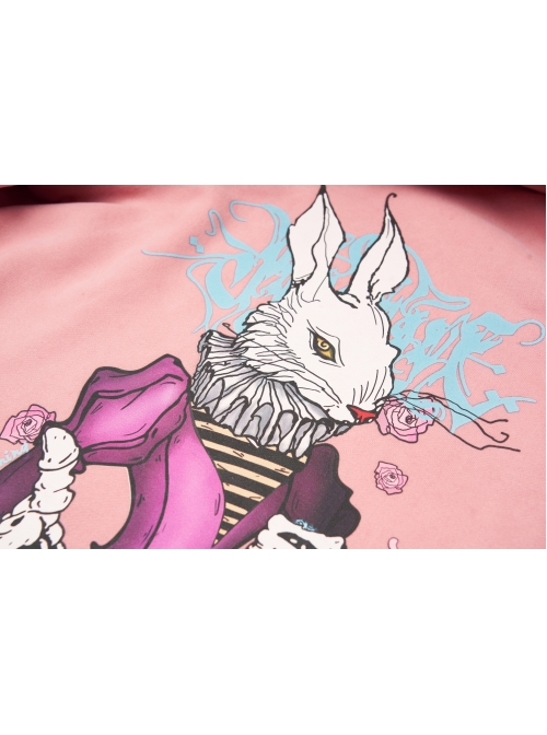 Rabbit Ear Hat Rabbit Pattern Printing Pendant Pink Punk Coat