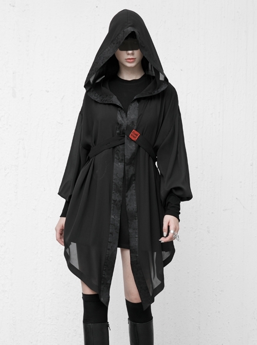 Sharp Wizard'S Hat National Embroidered Cross Belt Large Lantern Sleeve Black Gothic Chiffon Sunscreen Jacket
