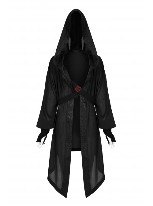 Sharp Wizard'S Hat National Embroidered Cross Belt Large Lantern Sleeve Black Gothic Chiffon Sunscreen Jacket