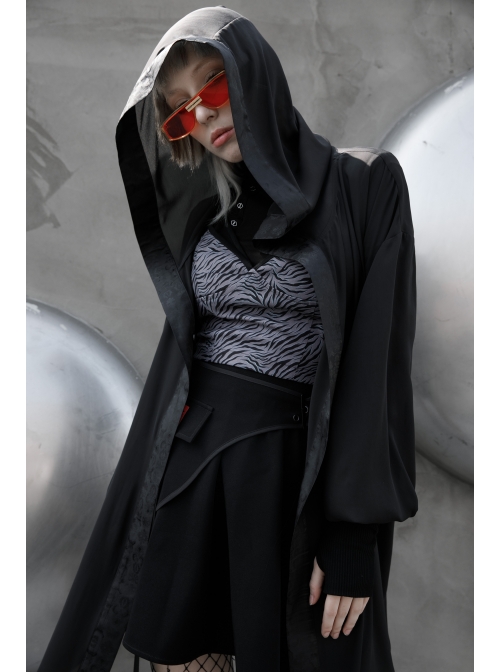 Sharp Wizard'S Hat National Embroidered Cross Belt Large Lantern Sleeve Black Gothic Chiffon Sunscreen Jacket