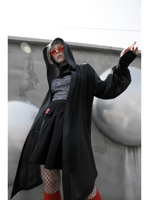 Sharp Wizard'S Hat National Embroidered Cross Belt Large Lantern Sleeve Black Gothic Chiffon Sunscreen Jacket