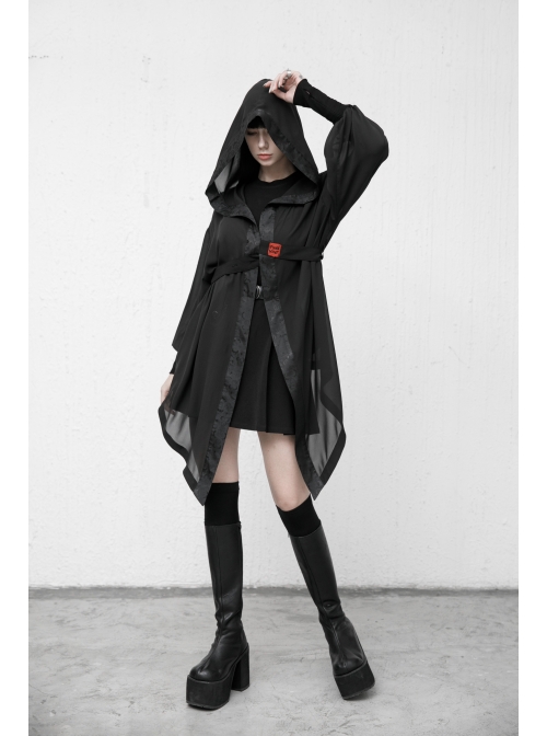 Sharp Wizard'S Hat National Embroidered Cross Belt Large Lantern Sleeve Black Gothic Chiffon Sunscreen Jacket