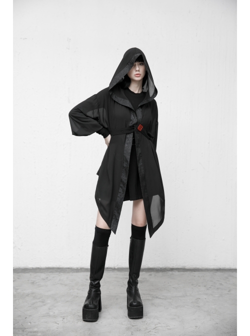 Sharp Wizard'S Hat National Embroidered Cross Belt Large Lantern Sleeve Black Gothic Chiffon Sunscreen Jacket