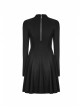 Black Small High Collar Chest Splice Mesh Rivet Back Zipper A Type Hem Punk Knit Dress