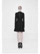 Black Small High Collar Chest Splice Mesh Rivet Back Zipper A Type Hem Punk Knit Dress
