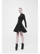 Black Small High Collar Chest Splice Mesh Rivet Back Zipper A Type Hem Punk Knit Dress
