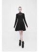 Black Small High Collar Chest Splice Mesh Rivet Back Zipper A Type Hem Punk Knit Dress