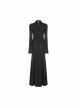 Stand-Up Collar Chest Embroidery Mesh Horn Sleeve Lace Cuff Black Gothic Long Knit Dress
