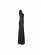 Stand-Up Collar Chest Embroidery Mesh Horn Sleeve Lace Cuff Black Gothic Long Knit Dress
