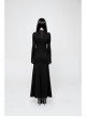 Stand-Up Collar Chest Embroidery Mesh Horn Sleeve Lace Cuff Black Gothic Long Knit Dress
