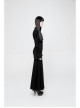 Stand-Up Collar Chest Embroidery Mesh Horn Sleeve Lace Cuff Black Gothic Long Knit Dress