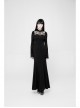 Stand-Up Collar Chest Embroidery Mesh Horn Sleeve Lace Cuff Black Gothic Long Knit Dress
