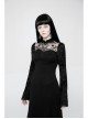 Stand-Up Collar Chest Embroidery Mesh Horn Sleeve Lace Cuff Black Gothic Long Knit Dress