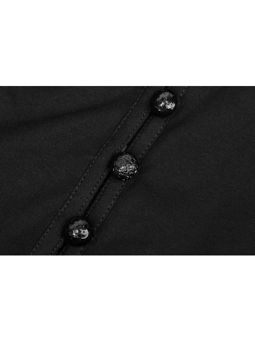 Stand-Up Collar Chest Embroidery Mesh Horn Sleeve Lace Cuff Black Gothic Long Knit Dress