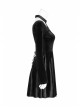 Chest Bandage Small Horn Sleeve Back Lace-Up Pleat Hem Black Gothic Velvet Dress