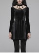 Chest Bandage Small Horn Sleeve Back Lace-Up Pleat Hem Black Gothic Velvet Dress