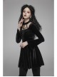 Chest Bandage Small Horn Sleeve Back Lace-Up Pleat Hem Black Gothic Velvet Dress