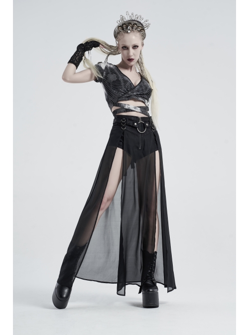 Black Drawnwork Mesh Broken Holes Thumb Opening Gothic Gloves