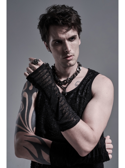Snake Print Broken Holes Black Gothic Mesh Gloves