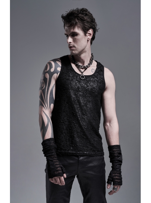 Snake Print Broken Holes Black Gothic Mesh Gloves
